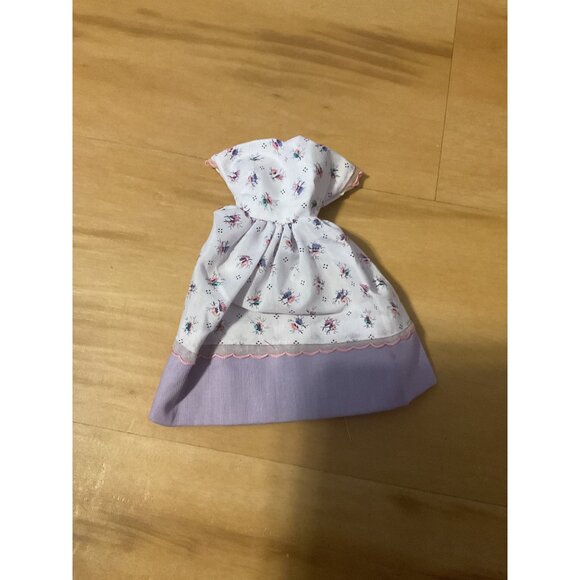 Vintage Handmade Doll Dress Floral & Purple Cotton Blend - Picture 1 of 3